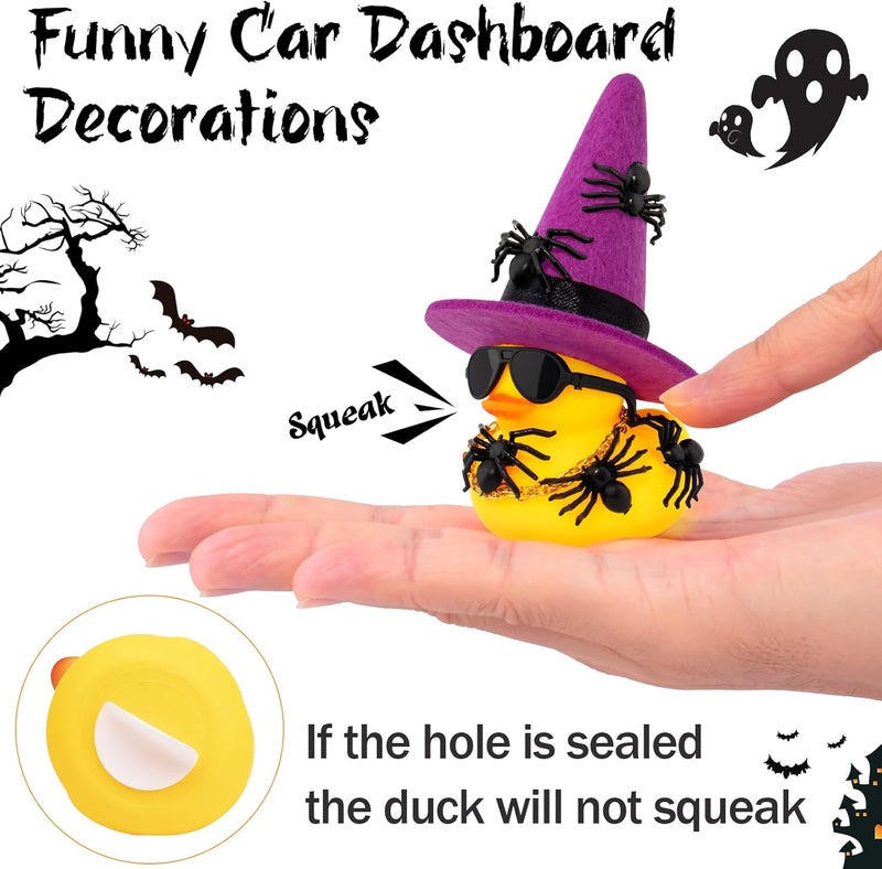 wonuu Spiders Rubber Ducks for Halloween, Car Dashboard Decorations Duck for Office Desk Ornament Accessories with Witch Hat Glasses Chain Spider (Purple) - Image 5